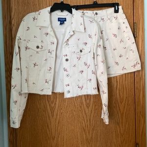 Floral Pink & White Jacket and Skirt Set